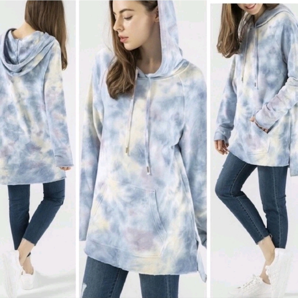 Young Fabulous & Broke Warren Tie Dye Hoodie In Blue Star Gazer Wash Sz S NWT